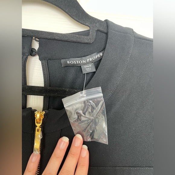 Boston Proper Beyond Travel long sleeve jumpsuit black with gold accent | M - Picture 3 of 10